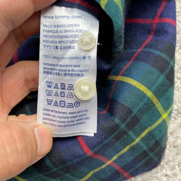 Tommy Hilfiger Shirt Men Medium Green Multicolor Plaid Button Down Long Sleeve - Picture 6 of 10